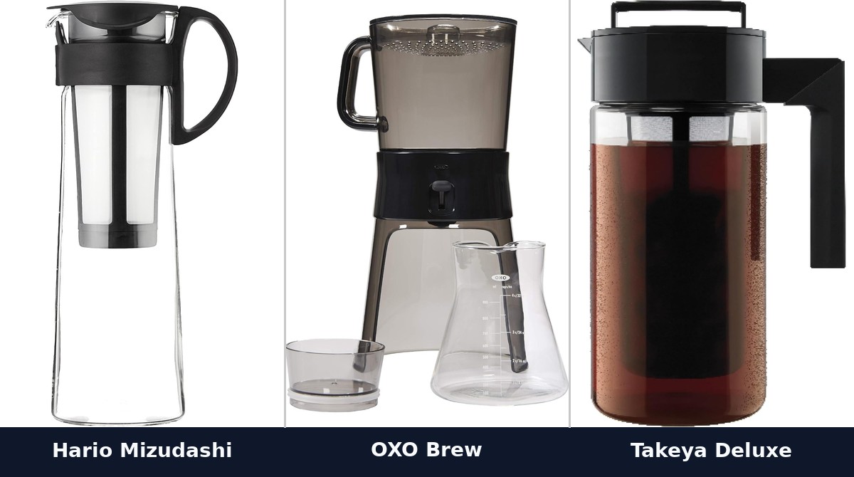 Hario Mizudashi, OXO Brew, and Takeya Deluxe cold brew makers: the three gear picks in this guide